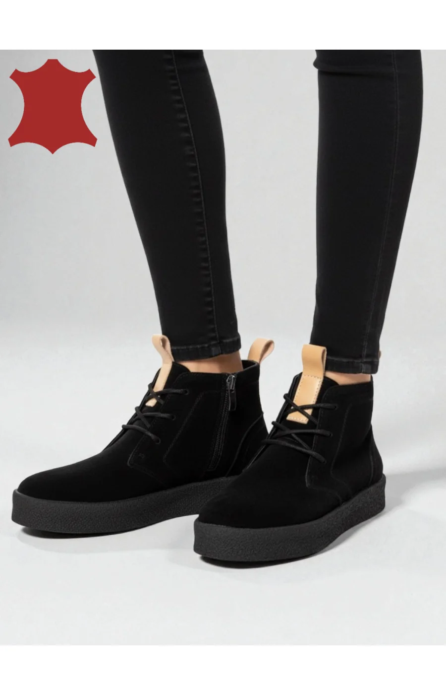 Ghete dama piele naturala intoarsa negre JY6651