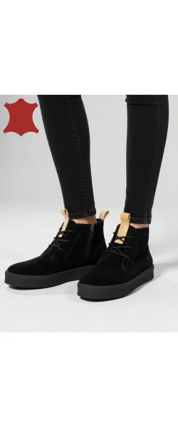 Ghete dama piele naturala intoarsa negre JY6651