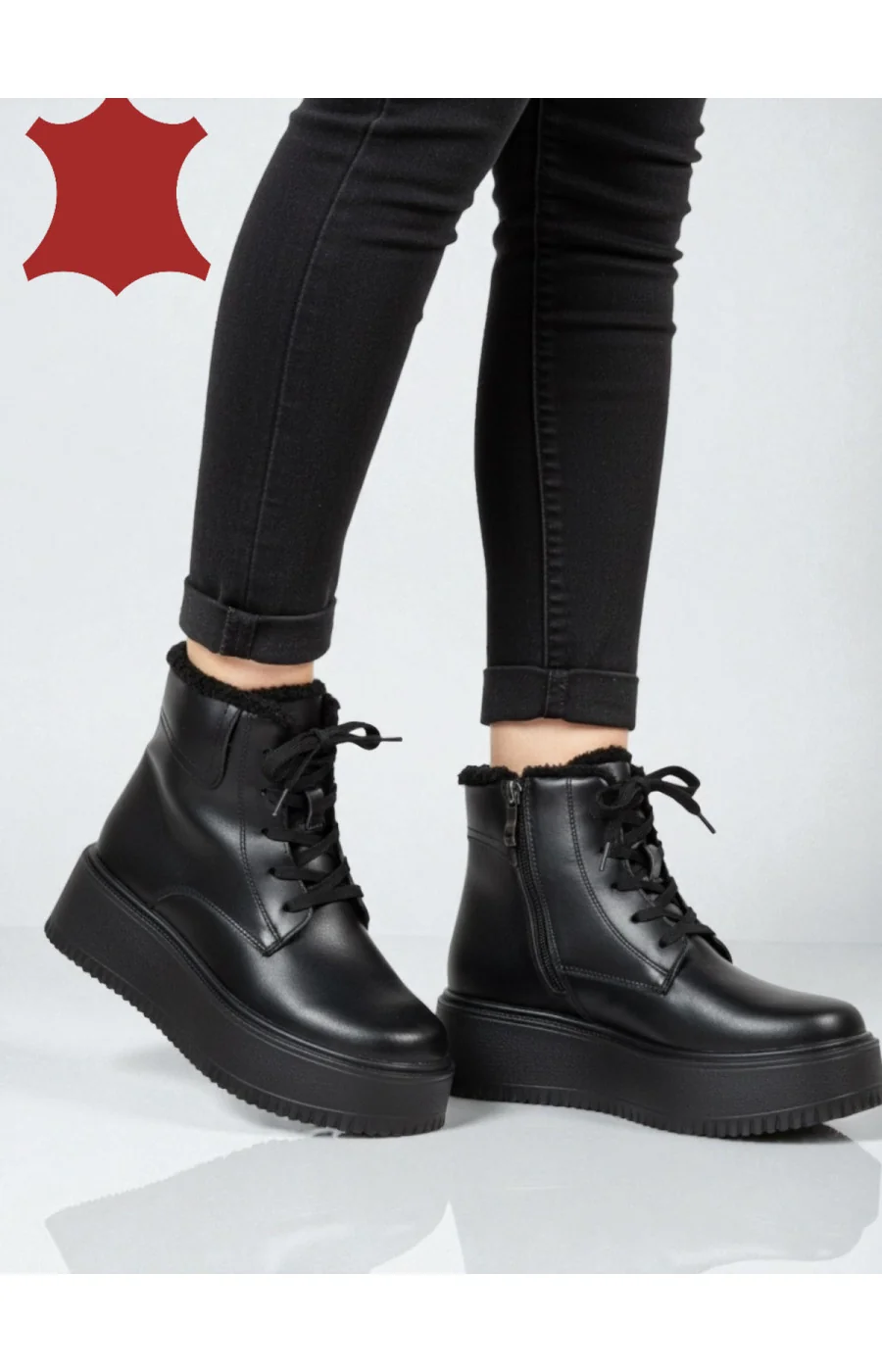 Ghete dama piele naturala negre T7018