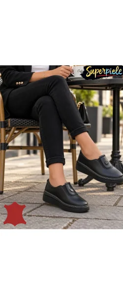 Pantofi casual damă din piele naturală Fără șireturi cu detaliu decorativ