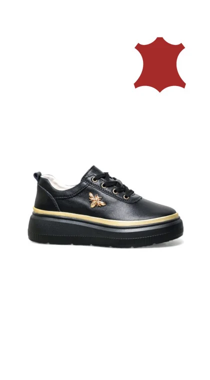 PANTOFI CASUAL DE DAMĂ din piele CU DETALIU FLUTURI Beige Leather