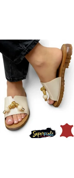 Papuci dama casual din piele naturală cu accesorii decorative