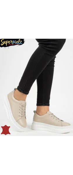 Pantofi casual din piele pentru femei, cu șireturi și vârf rotund