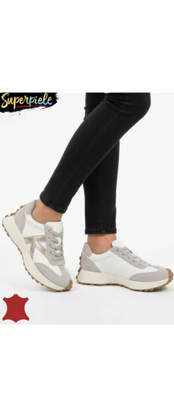 sneakers dama din piele naturală cu talpa groasă si șireturi