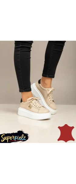 Pantofi Casual Dama |NESKY| din Piele Naturală cu Aplicație Metalică și Sireturi