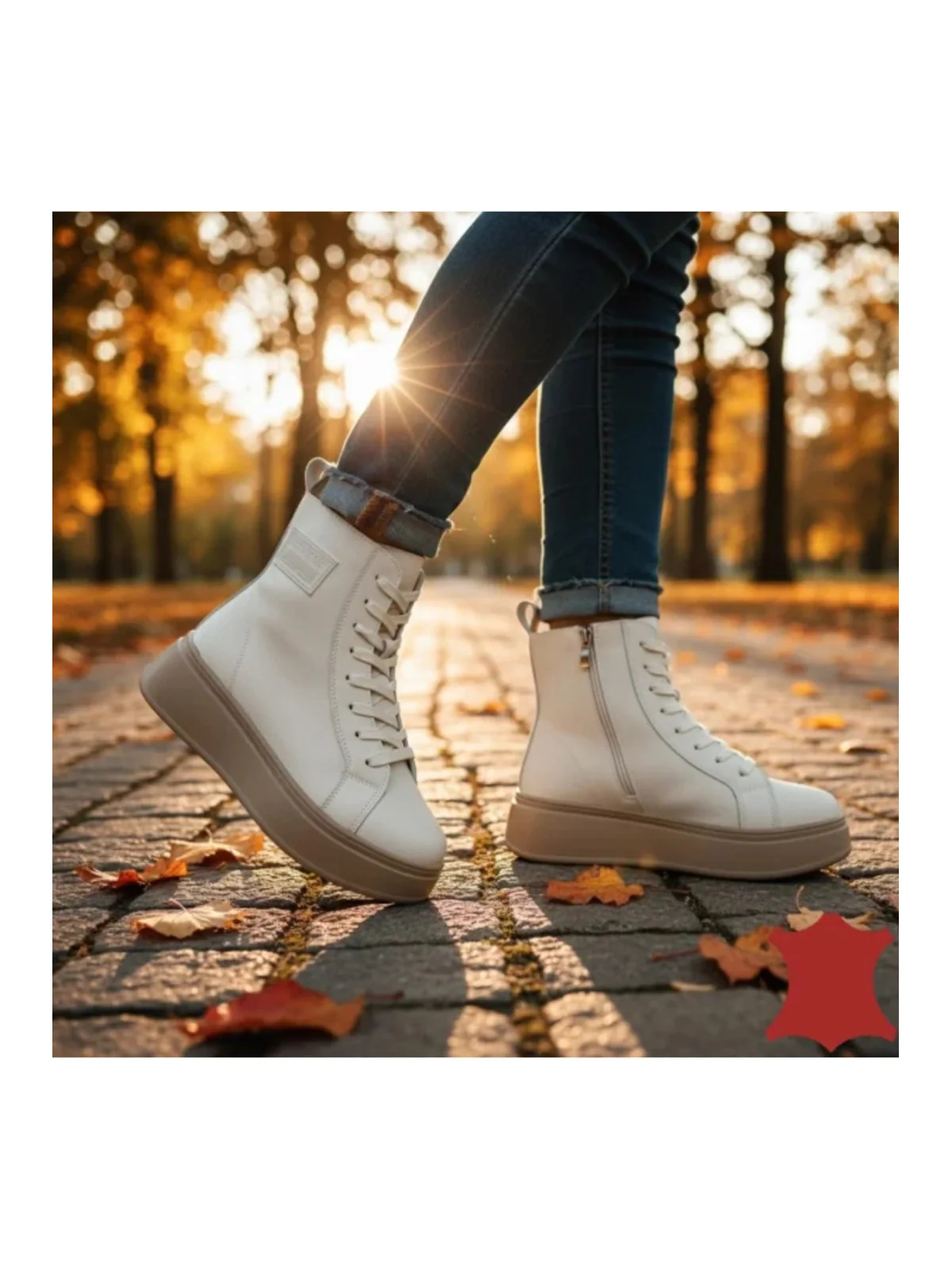 Ghete beige Leather din piele pentru femei cu talpă groasă Brown