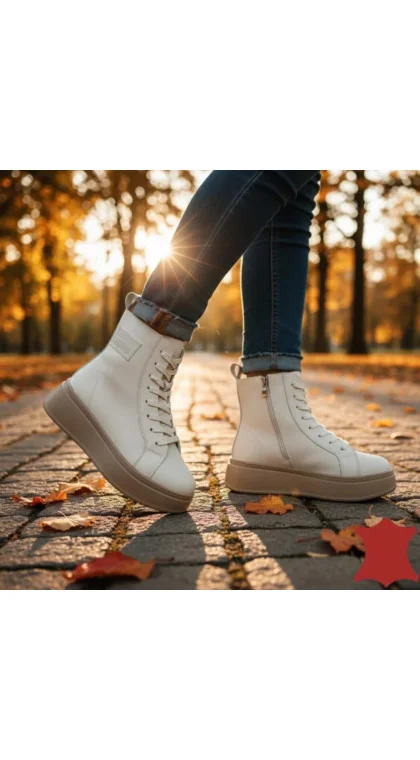 Ghete beige Leather din piele pentru femei cu talpă groasă Brown