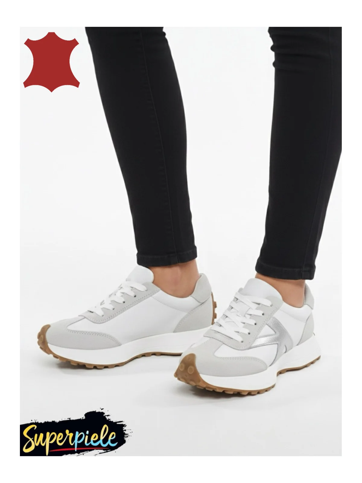 sneakers dama din piele naturală cu talpa groasă si șireturi