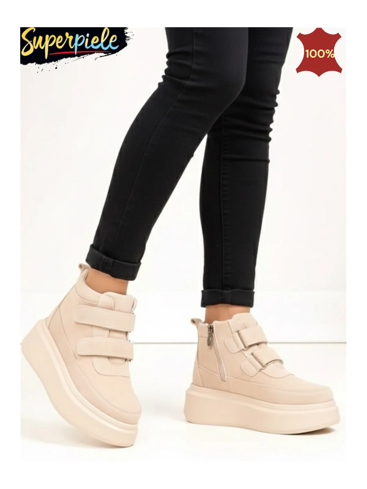 Ghete de damă din piele întoarsă beige Leather