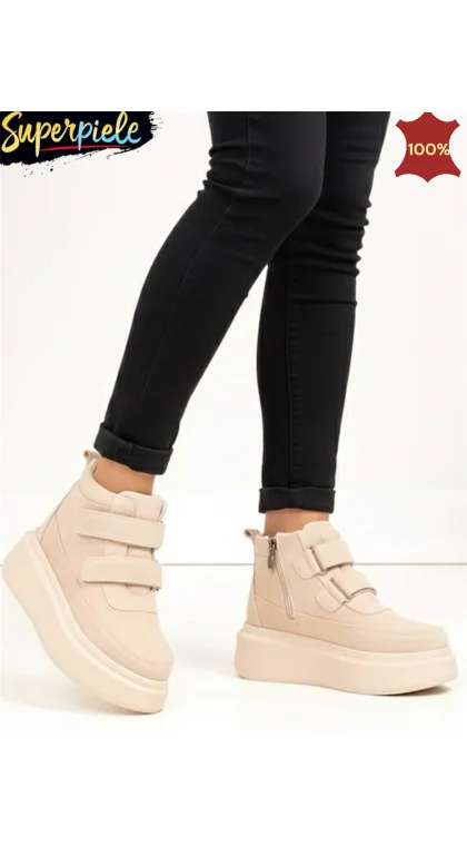 Ghete de damă din piele întoarsă beige Leather