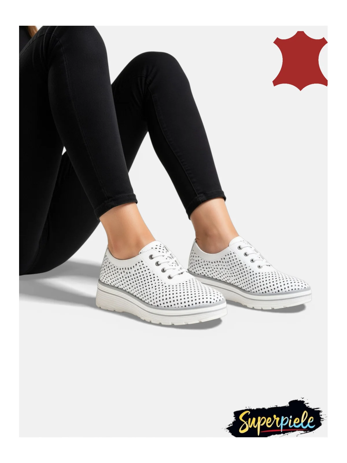 Pantofi casual damă Piele Naturala Perforați Cu Sireturi