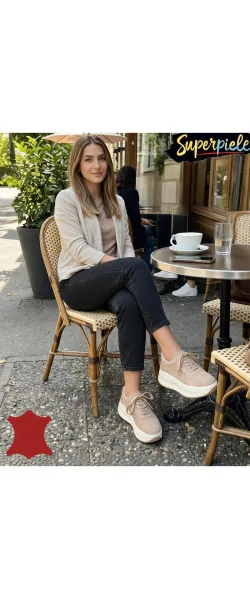 Pantofi Casual Damă din Piele Naturală Întoarsă Cu talpă înaltă