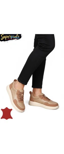 Sneakers din piele naturală și piele întoarsă, cu design modern