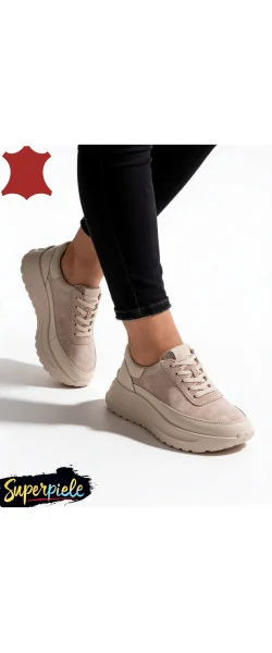 Sneakers din piele naturală & piele întoarsă – talpă groasă 5 cm