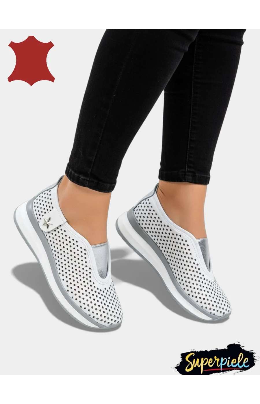 Balerini casual perforați din piele naturală Cu Accesoriu steluță
