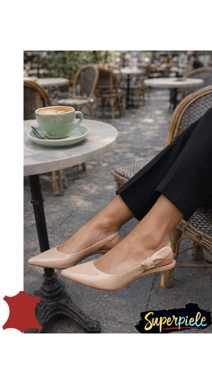 Pantofi eleganți cu toc subțire și vârf ascuțit din piele naturală