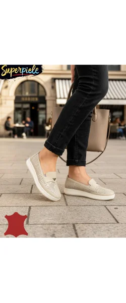 Pantofi casual damă perforați , fără șireturi din piele naturală