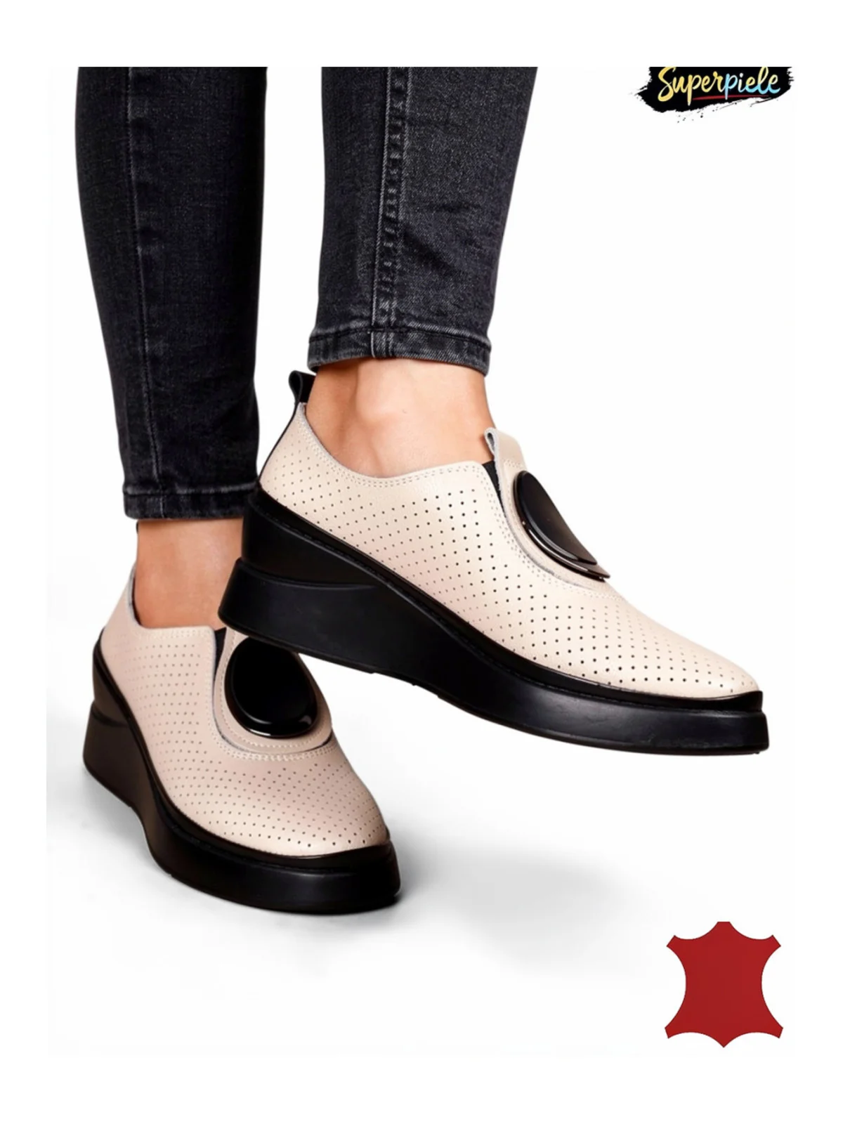 PANTOFI DAMĂ DIN PIELE NATURALĂ MODEL COMOD CU ELEMENT DECORATIV FRONTAL