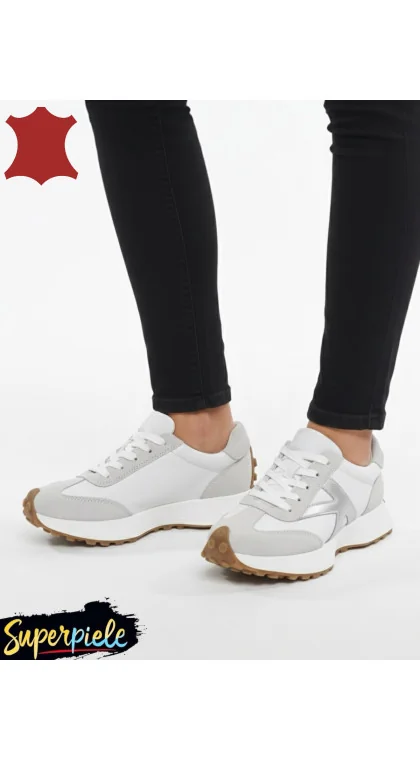 sneakers dama din piele naturală cu talpa groasă si șireturi
