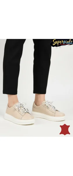 Pantofi casual piele naturala cu varf rotund Si talpa alba