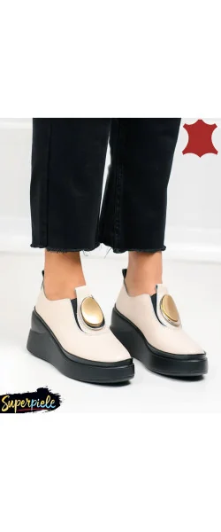 Pantofi casual dama piele naturala grey Leather cu aplicatie metalica