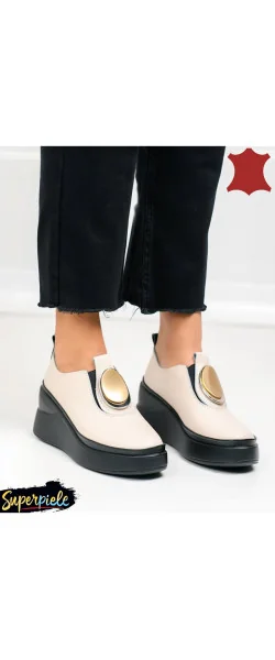 Pantofi casual dama piele naturala grey Leather cu aplicatie metalica