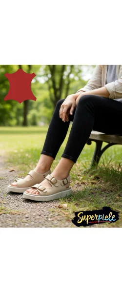 Sandale damă piele naturală întoarsă cu catarame reglabile