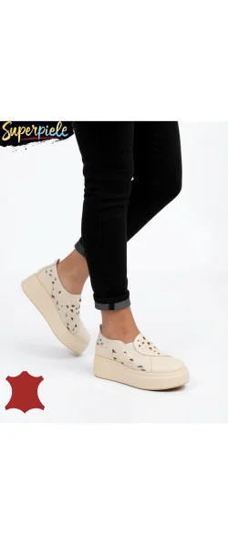 Sneakers dama din piele naturală cu perforație decorative