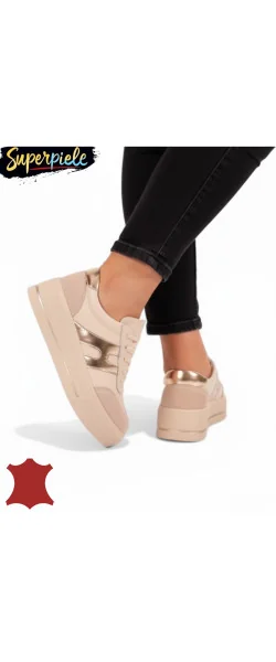 Pantofi casual din piele albi și grey Leather pentru femei T-8076
