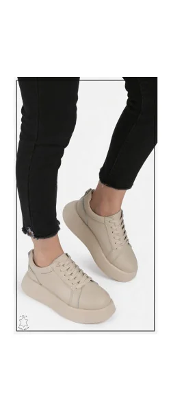 Pantofi casual piele naturala cu talpa inalta CRL881 Grey Leather