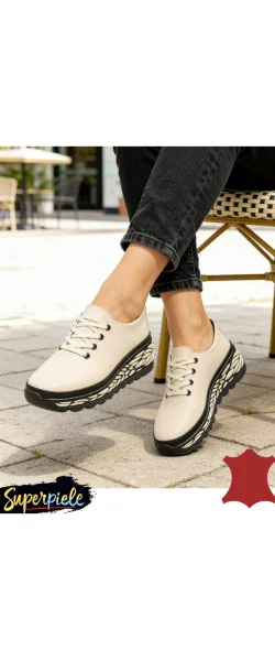 Pantofi casual dama piele naturala cu talpa groasă neagră