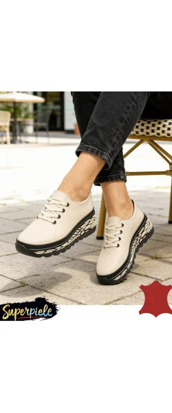 Pantofi casual dama piele naturala cu talpa groasă neagră