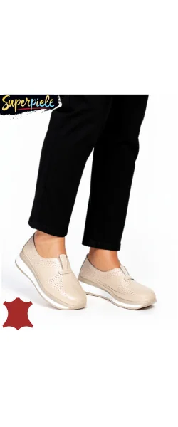 Pantofi casual dama piele naturala cu insertie elastica si inchidere slip-on