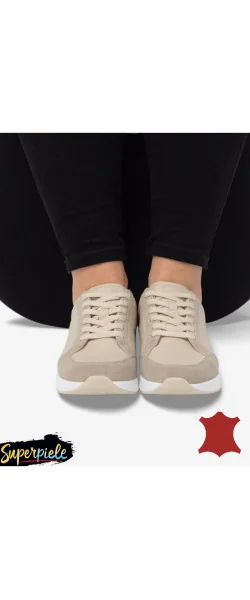 pantofi casual dama din piele naturală cu piele întoarsă ,închidere cu șireturi