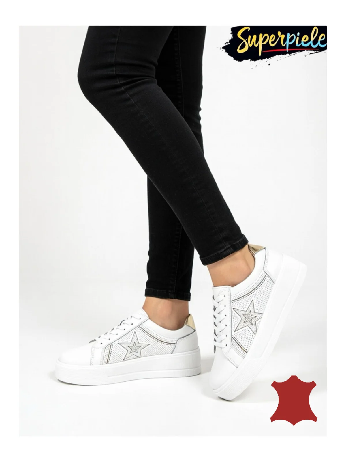 Sneakers dama din piele naturală cu talpa groasă 5.5 cm- Star Edition