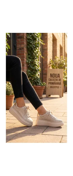 Pantofi casual dama piele naturala intoarsa cu imprimeu lucios si inchidere sireturi