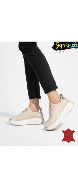 Pantofi casual dama piele naturala cu varf rotund și talpă groasă