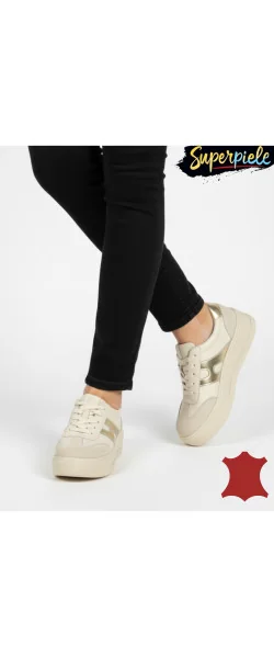 sneakers dama din piele naturala ,cu talpa groasa si sireturi