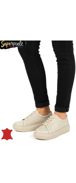 Sneakers dama casual din piele naturala cu inchidere siret ,talpa groasă
