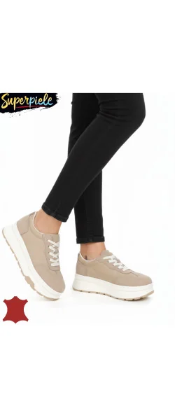 Pantofi casual dama piele naturala intoarsa ,cu talpa groasă Inchidere siret