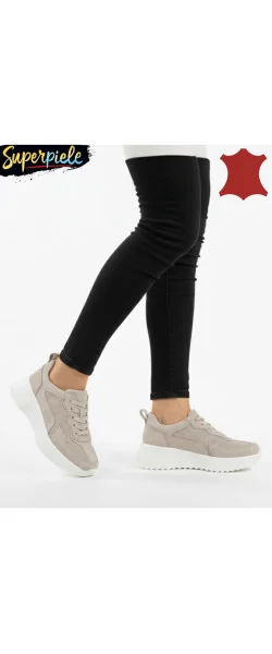 Pantofi sport căptușite damă din piele întoarsă naturală cu talpă groasă