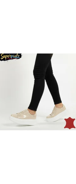 Pantofi casual damă croco din piele naturală lăcuită cu talpă înaltă