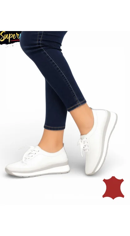 Pantofi casual damă comozi din piele naturală moale cu șireturi