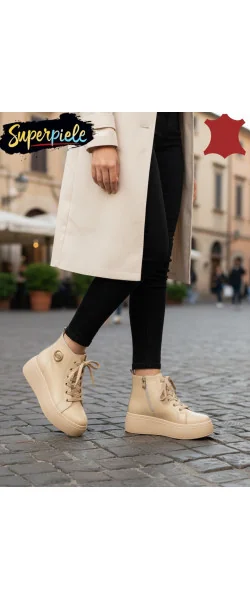 GUNDA Ghete casual din piele pentru femei cu talpă groasă de 5,5 cm
