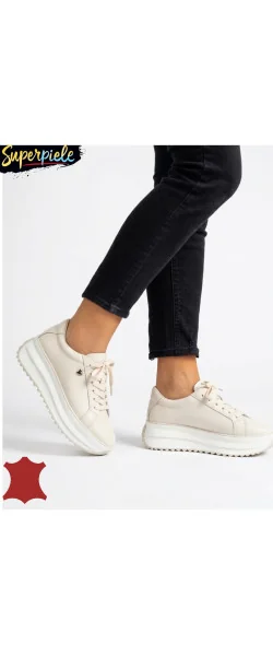 Sneakers dama piele naturala Khaki cu inimioara metalica