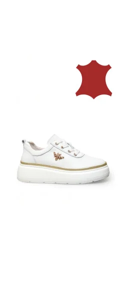 PANTOFI CASUAL DE DAMĂ din piele CU DETALIU FLUTURI Beige Leather