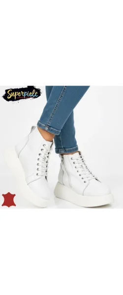 GUNDA Ghete casual din piele pentru femei cu talpă groasă de 5,5 cm