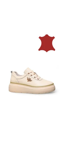 PANTOFI CASUAL DE DAMĂ din piele CU DETALIU FLUTURI Beige Leather