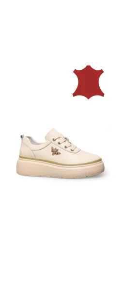 PANTOFI CASUAL DE DAMĂ din piele CU DETALIU FLUTURI Beige Leather