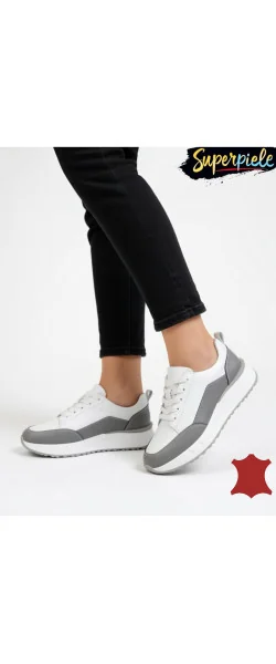 Sneakers dama piele naturală la modă cu șireturi